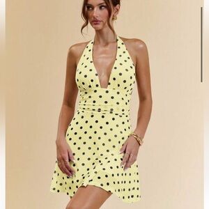 Yellow Polka Dot Halter and Tie Back Dress in XS